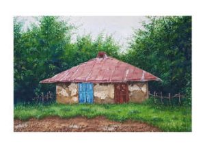 قیمت تابلو نقاشی رنگ روغن طرح خانه روستایی کد ۳۳۷۸