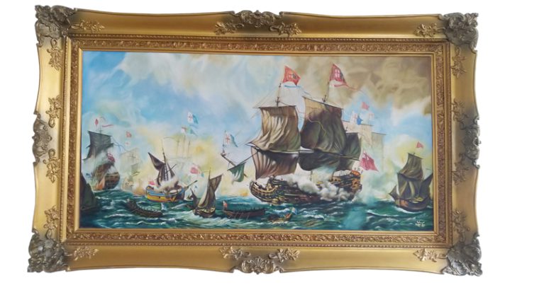 قیمت تابلو نقاشی رنگ روغن طرح کشتی جنگی